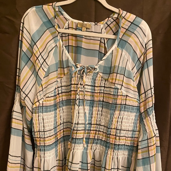 Boho Sheer Plaid Plus Size Top - Picture 1 of 12